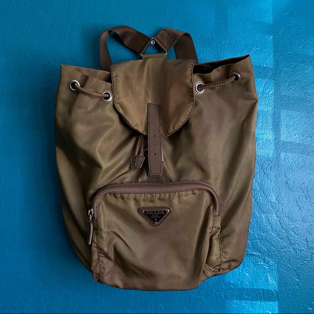 Prada green nylon tessuto back pack